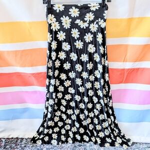 Vintage Daisy Maxi Skirt Y2K Black White Yellow Floral Grunge 90s Long Wetseal M